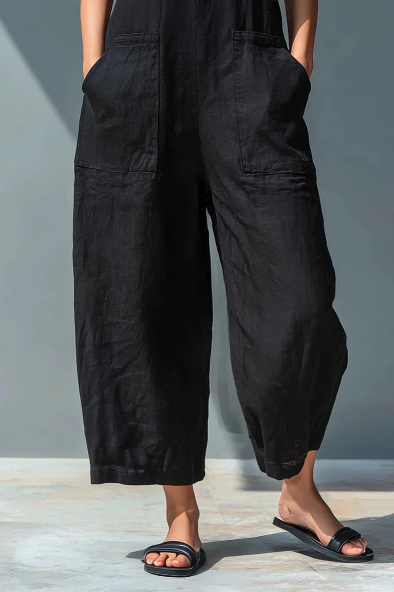 Relaxed fit women's sleeveless wide-leg jumpsuit with stand collar; comfortable & chic for daily wear.