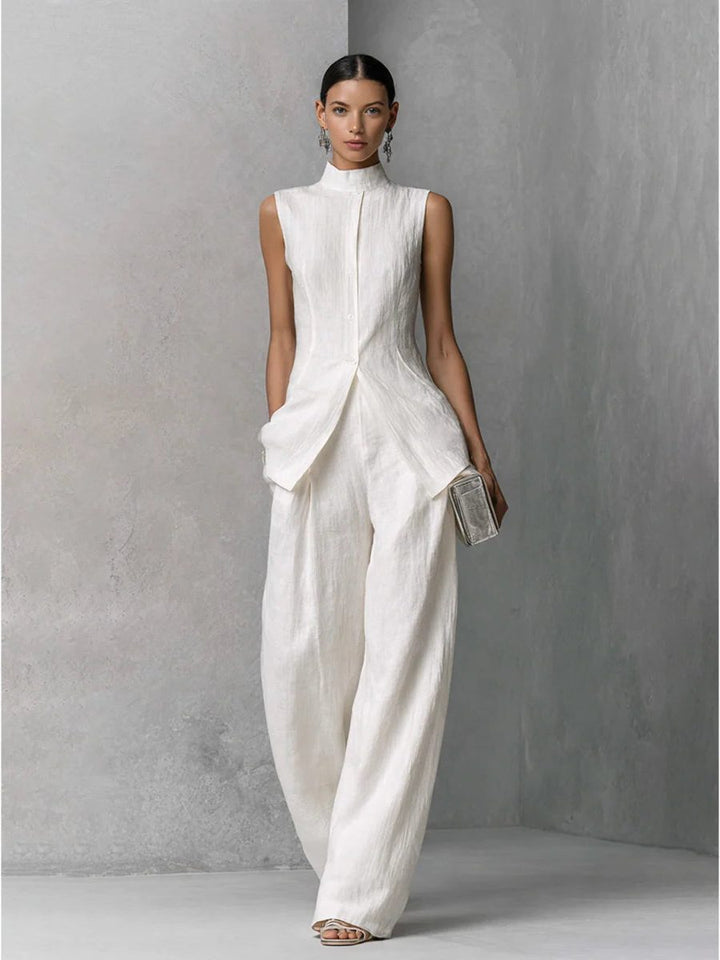 Chic women's sleeveless wide leg pant set, perfect for effortless summer style and casual elegance.