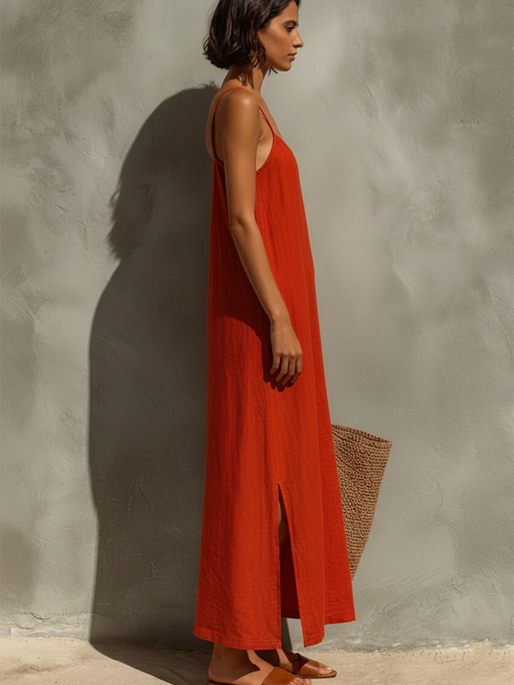 Women's casual yet elegant maxi dress, featuring a flattering square neck and spaghetti straps.