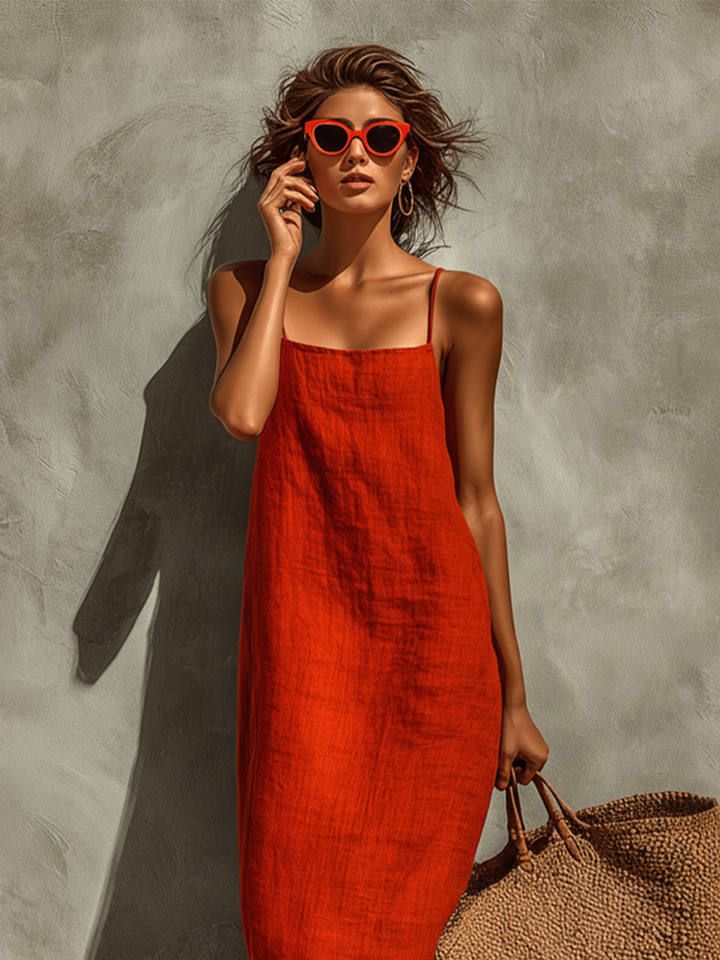 Versatile women's summer maxi dress with square neck and spaghetti straps, relaxed fit.