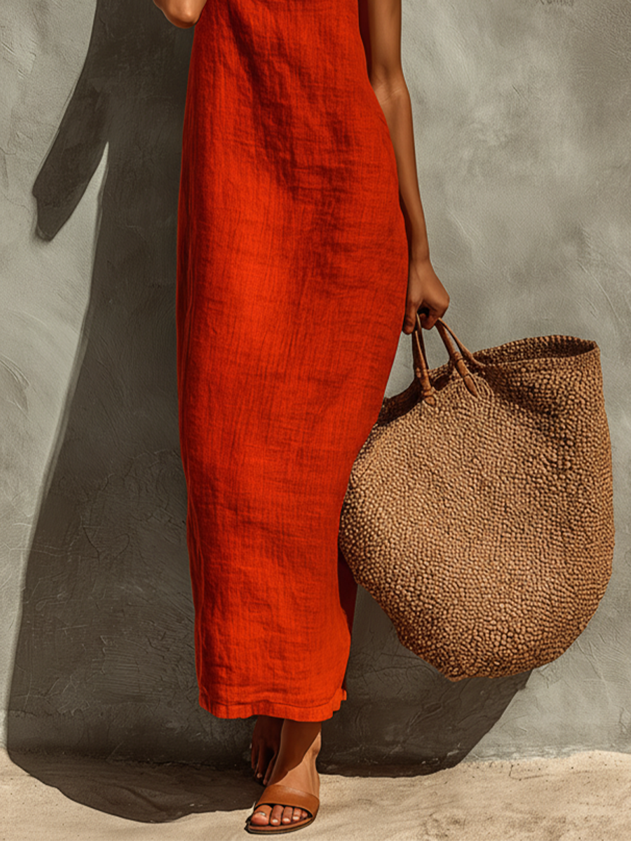 Casual sleeveless maxi dress for women, with a chic square neck and comfortable relaxed fit.