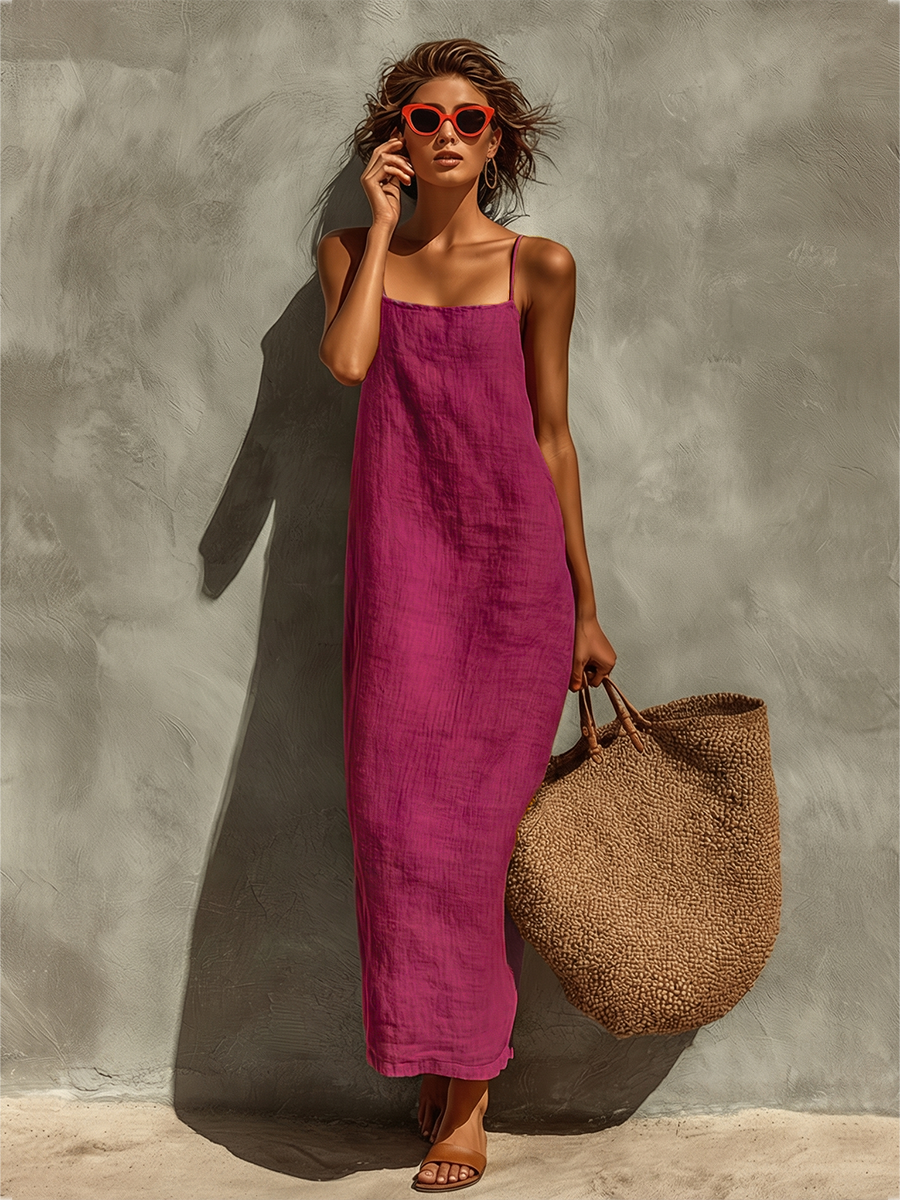 Women's elegant square neck maxi dress, sleeveless with spaghetti straps, perfect for events.
