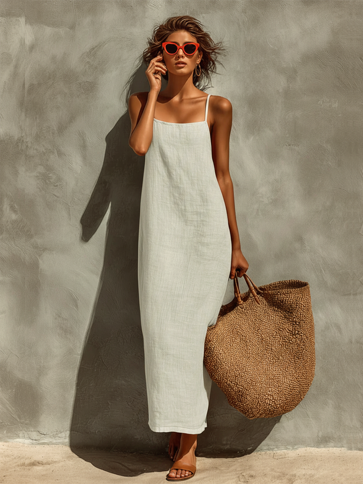 Sleeveless square neck maxi dress for women, chic and comfortable, great for warm weather.