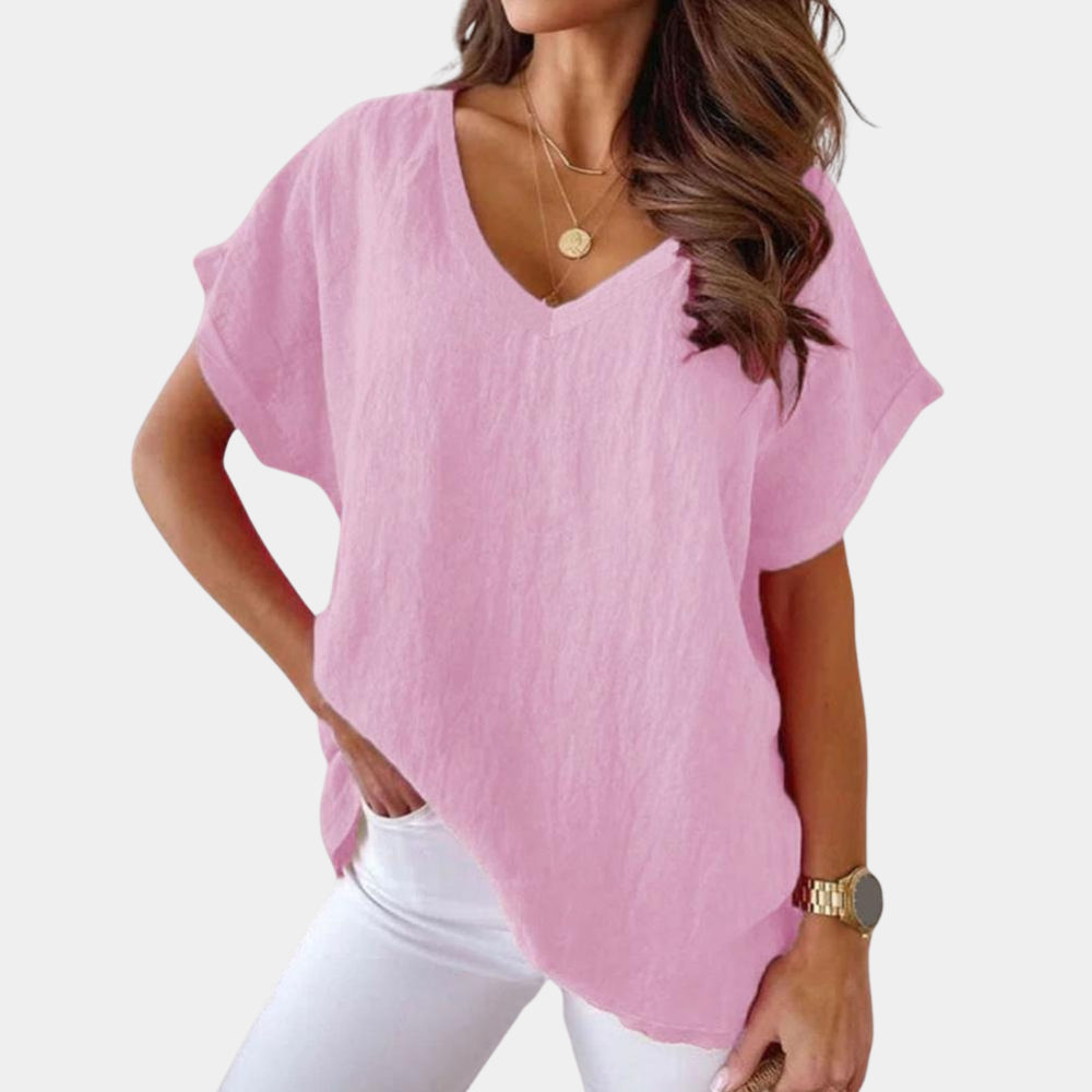 Modern ladies tee: an effortless chic casual top with a comfortable relaxed fit for versatile spring & summer wear.
