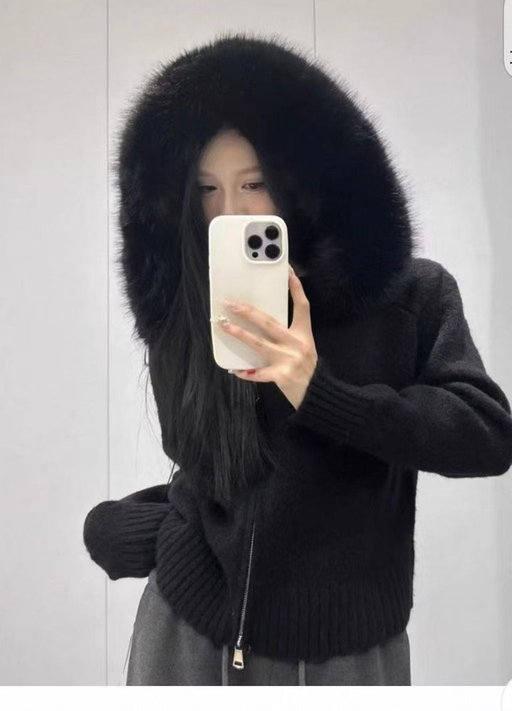 Elegant women's hooded winter jacket, featuring a plush faux fur collar & removable hood for versatile style.