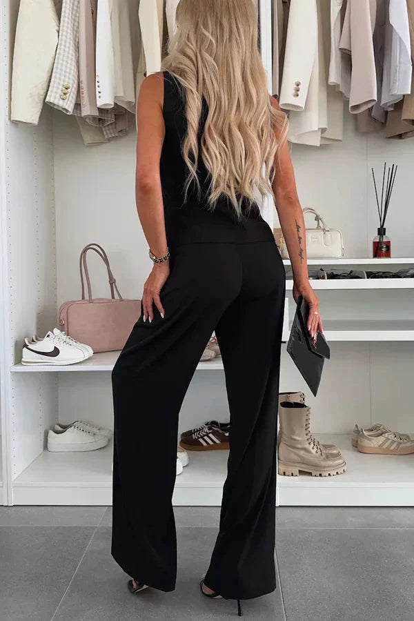 White women's summer co-ord set. Stylish two-piece matching outfit for versatile elegant casual wear.