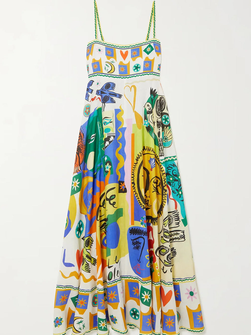 Elegant yellow women's maxi slip dress featuring a unique geometric graffiti print, ideal for summer fashion.