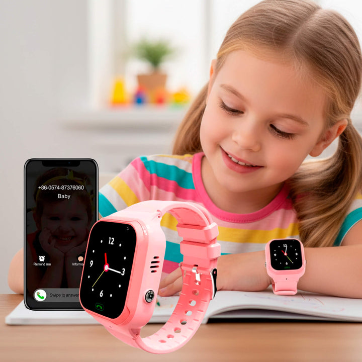 Durable kids smart watch, a GPS tracker with geo-fencing & emergency alerts for child safety and remote monitoring.