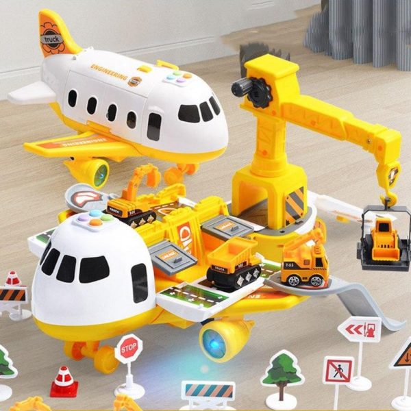 Vibrant children's airplane playset with figures & vehicles, perfect for imaginative city creative play.