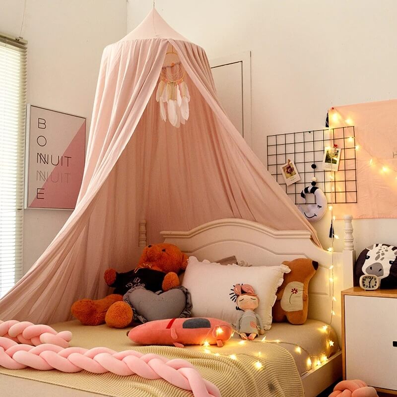 Light-blocking black bed canopy, designed for children's peaceful sleep and a cozy play space.