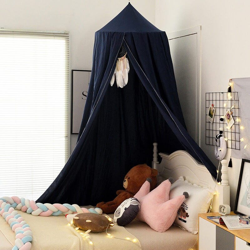 Black children's bed canopy, creating a dark, serene sleeping area and a fun play hideaway.