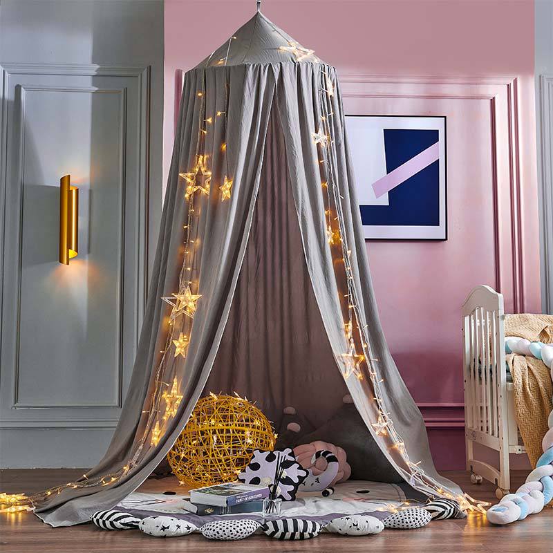Stylish black polyester blackout canopy; ideal for children's bed & creating a cozy play area.