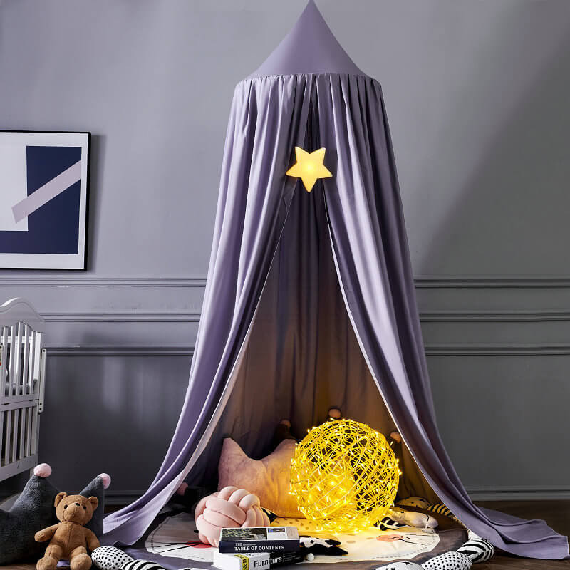 Black children's blackout canopy, designed for nursery decor and undisturbed restful sleep.