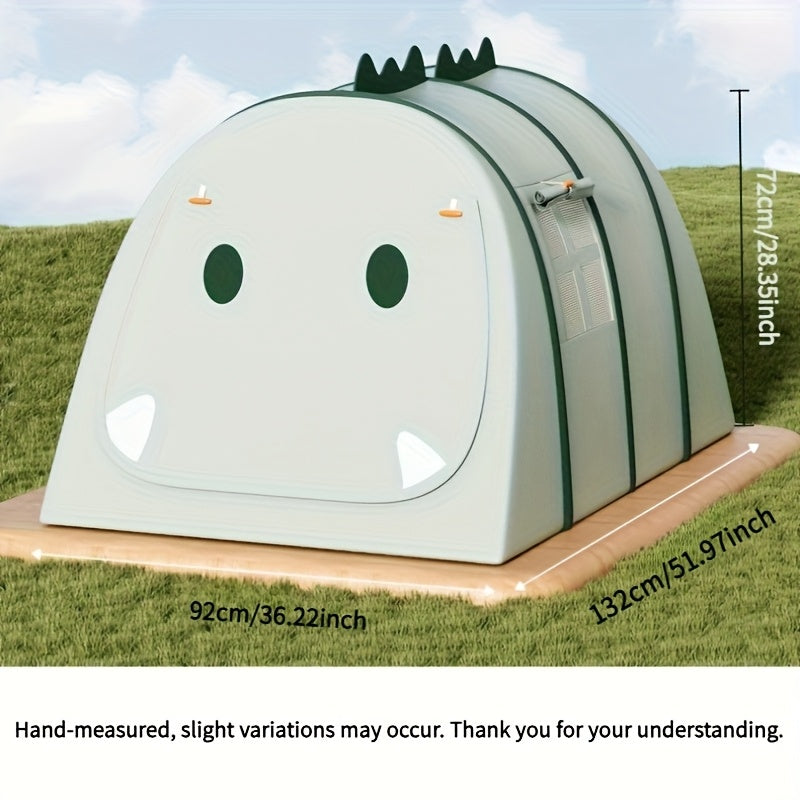 Foldable pop-up dinosaur play tent for children, ideal for indoor or outdoor imaginative adventures.