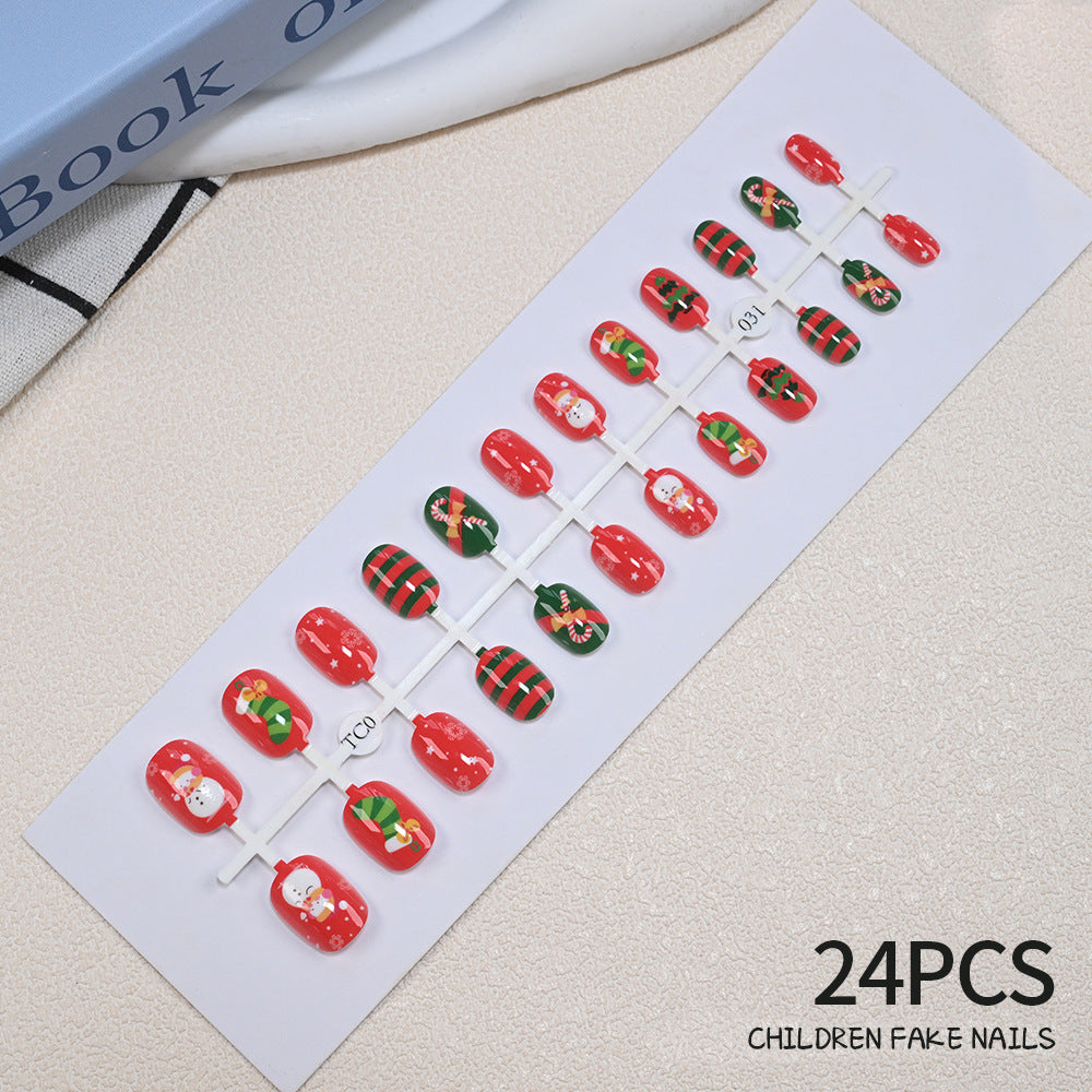 Children's holiday nail stickers, 24 press-on designs for festive nail art fun.