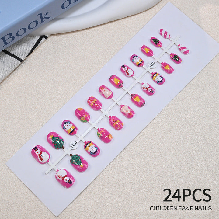 Cute kids' press-on nails, 24 holiday & festive designs, non-toxic & easy for girls.