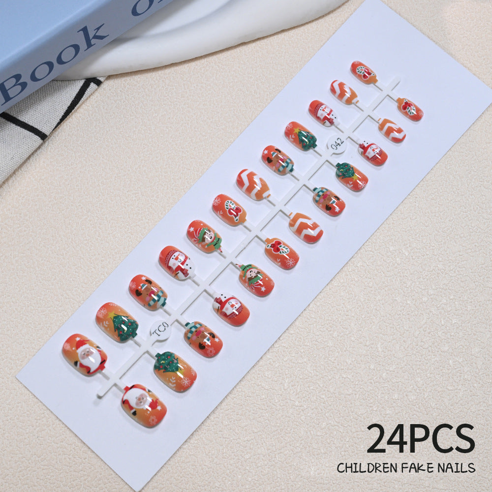 Non-toxic kids' press-on nails, 24 festive designs, perfect for holiday nail art.