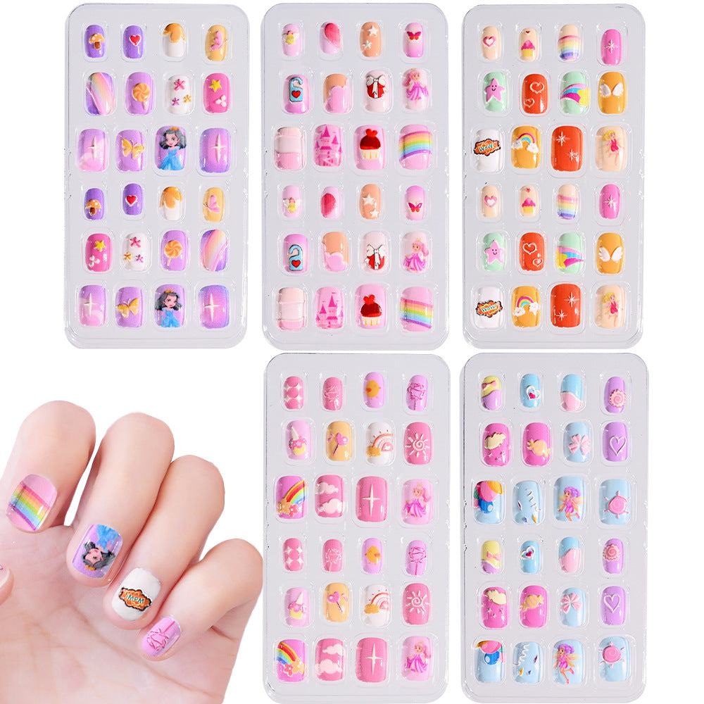 Girls' decorative press-on nails, kids' beauty nail art, safe & easy to use non-toxic fake nails.