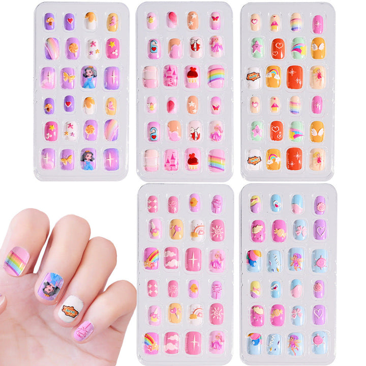 Girls' decorative press-on nails, kids' beauty nail art, safe & easy to use non-toxic fake nails.