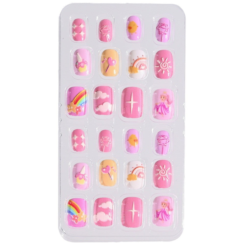 Girls' gift set: themed press-on fake nails, non-toxic & decorative for children's beauty playtime.