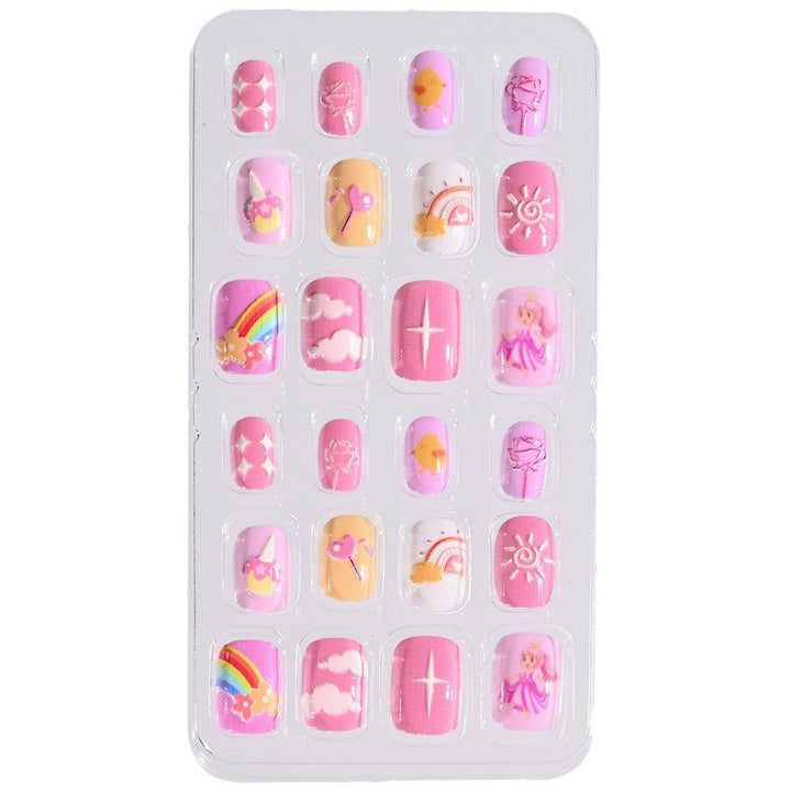 Girls' gift set: themed press-on fake nails, non-toxic & decorative for children's beauty playtime.