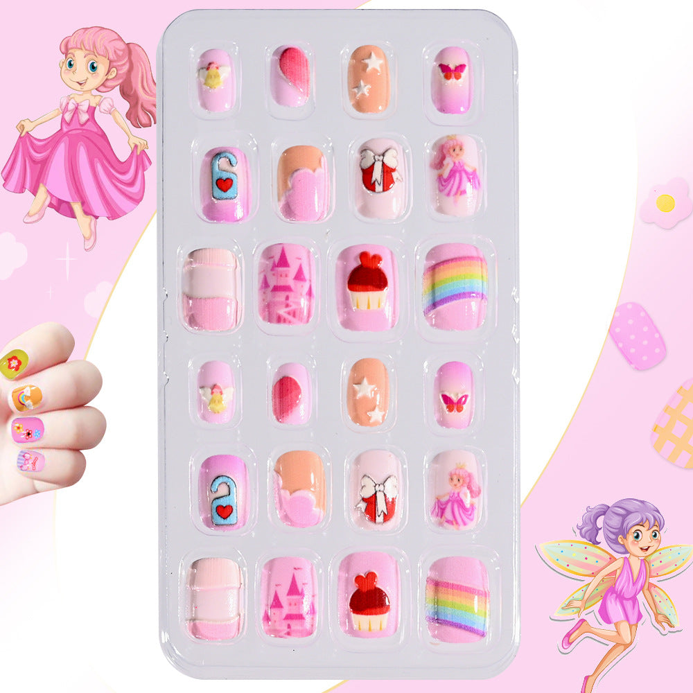 Kids' DIY nail art kit with colorful press-on nails, safe & easy for creative children's nail decoration.