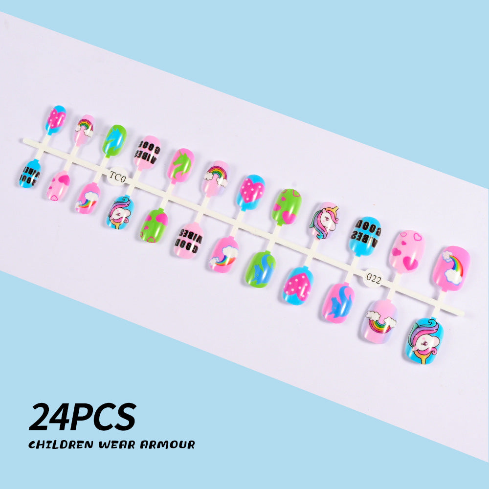 Colorful temporary nails for girls, easy to apply press-on nail art accessories for playtime.