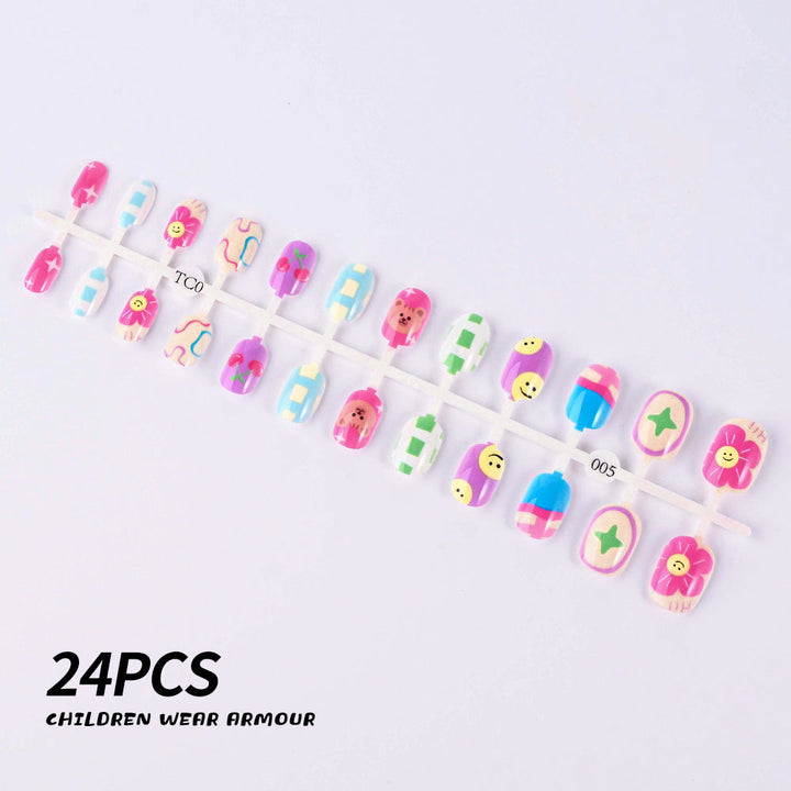 Non-toxic, easy apply press-on nails for children, perfect for safe temporary nail art.
