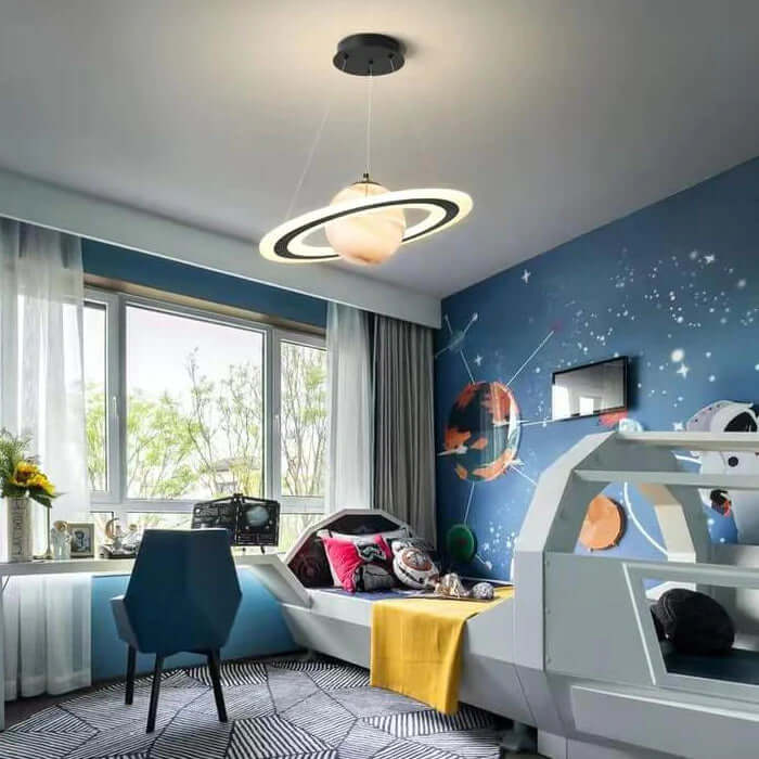 Unique LED planet ceiling lamp, igniting imagination in any kids' room or nursery.
