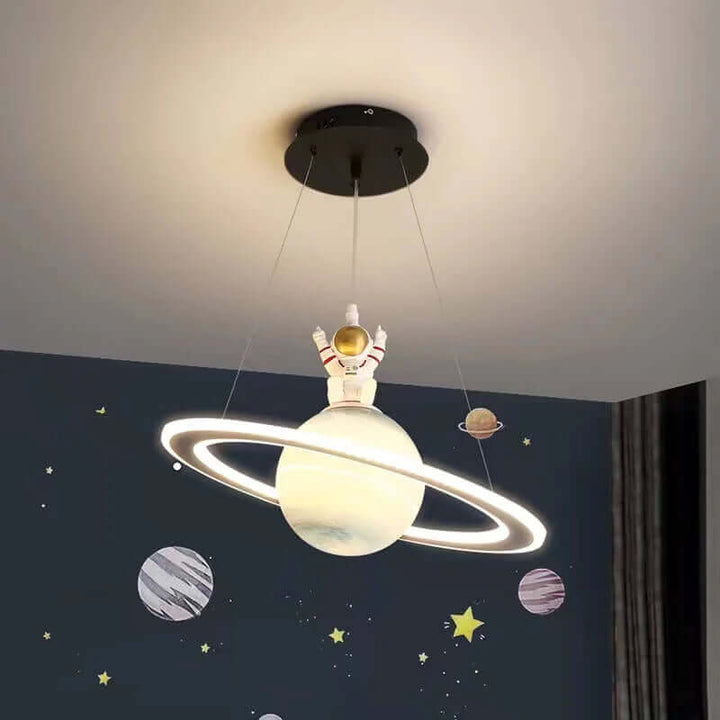 Colorful LED planet pendant light, a charming and unique piece of children's room decor.