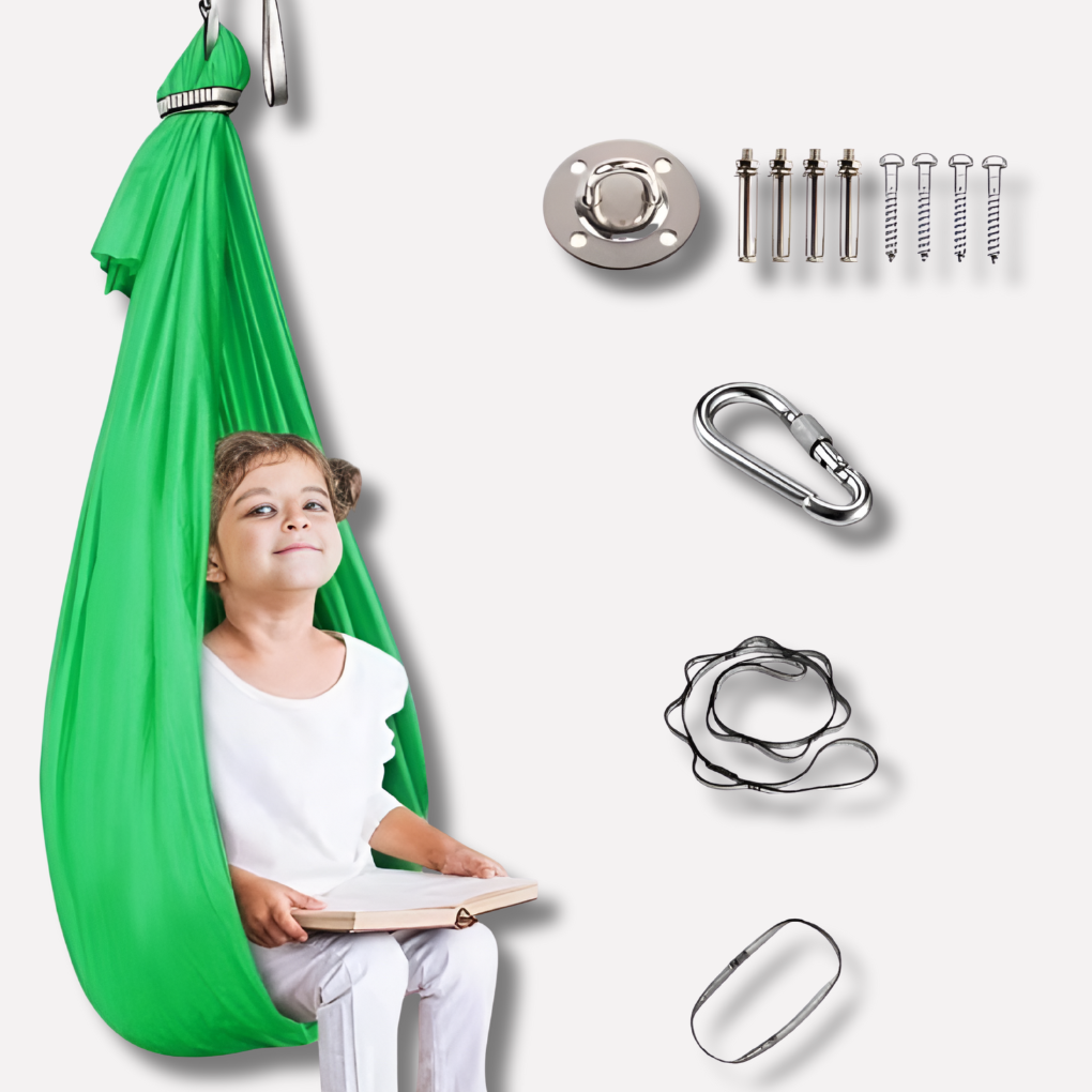 Durable polyester sensory swing for children, perfect for indoor calming therapy for autism & ADHD.
