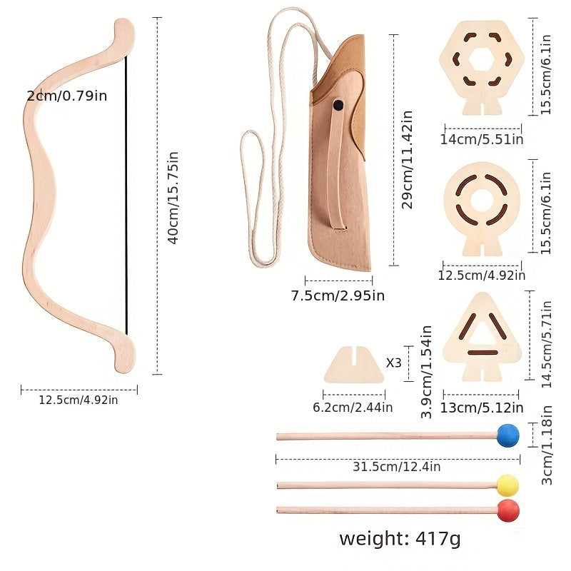 Encourage imaginative outdoor play with this safe, educational wooden bow and arrow set for kids.