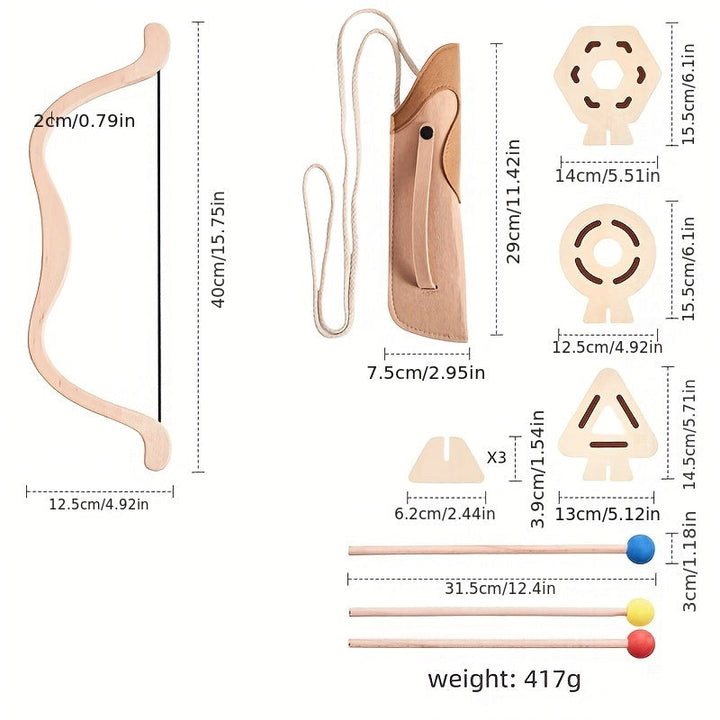 Encourage imaginative outdoor play with this safe, educational wooden bow and arrow set for kids.