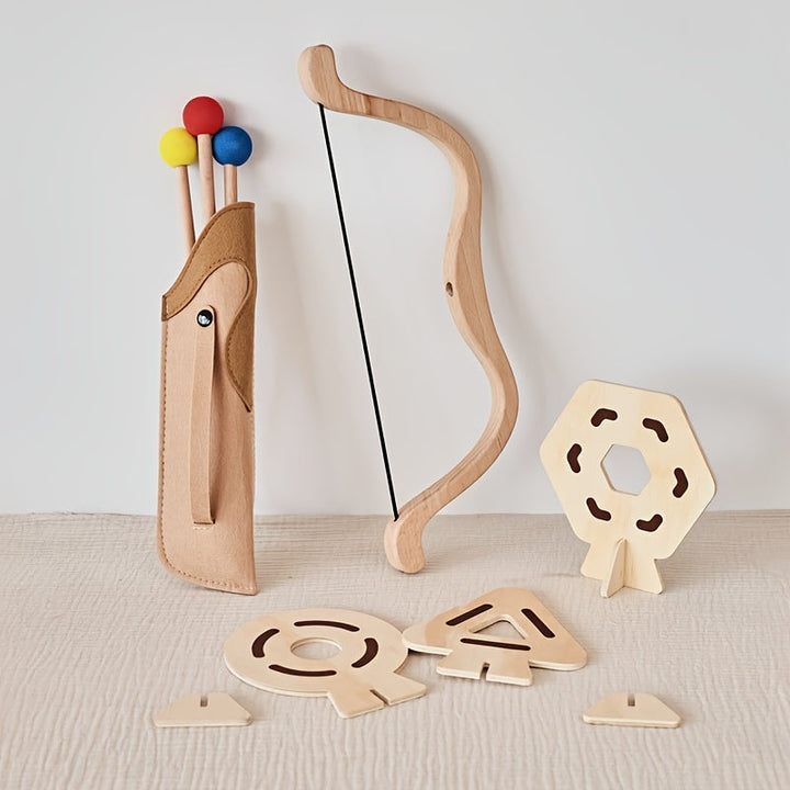 Safe wooden bow & arrow set for kids; perfect educational outdoor toy for junior archers.