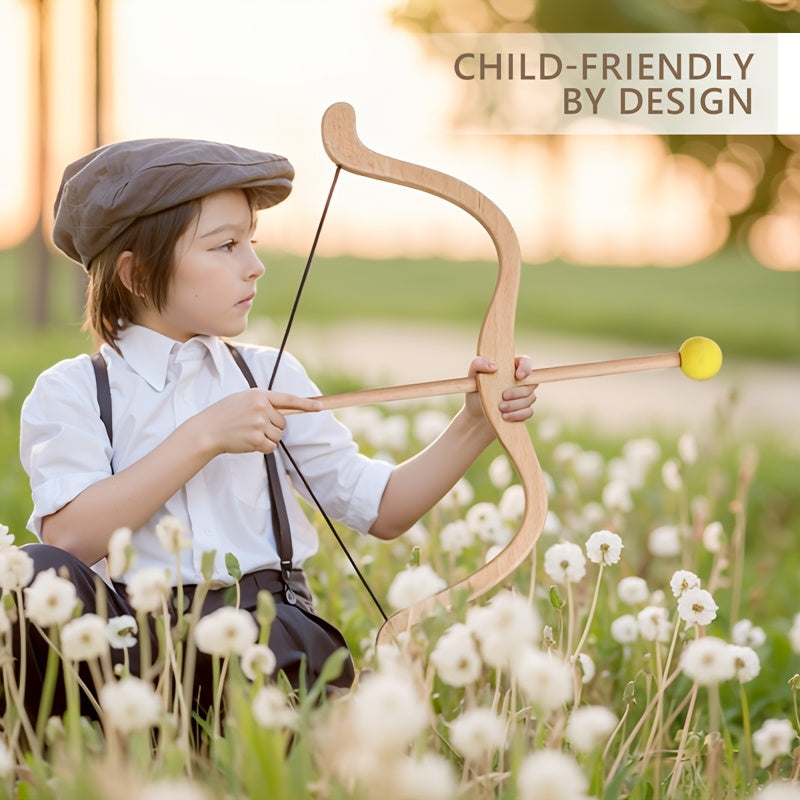 Educational wooden bow and arrow set for children, fostering fun outdoor play & imagination.