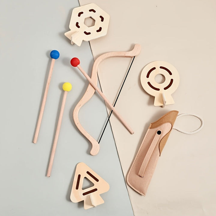 Complete wooden bow & arrow set for kids, designed for safe, educational outdoor play.