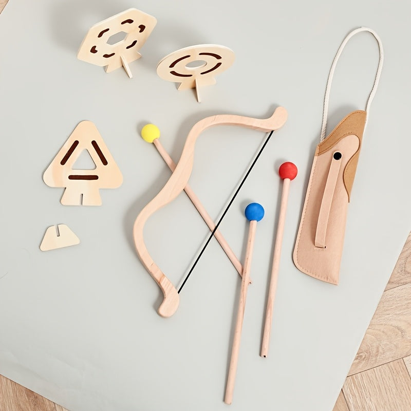 Wooden bow & arrow set for kids, promoting children's sports skills & imaginative outdoor play.