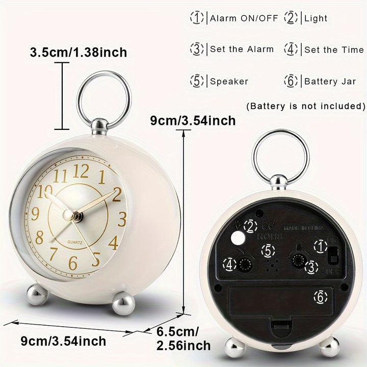 Versatile vintage analogue alarm clock with night light, silent design suitable for bedrooms, offices, living rooms.