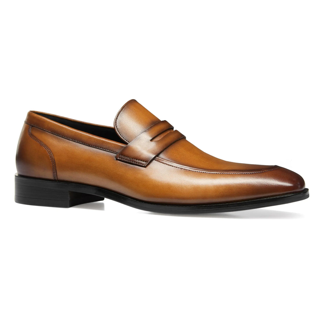 Versatile brown men's penny loafers, slip-on style, comfortable and stylish fashion footwear.