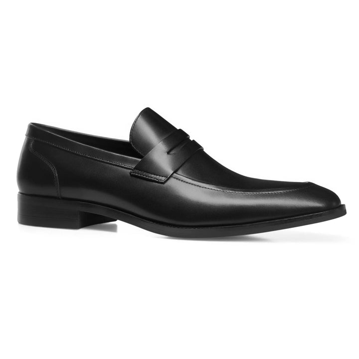Versatile black mens penny loafers, slip-on dress shoes offering timeless style and comfort.