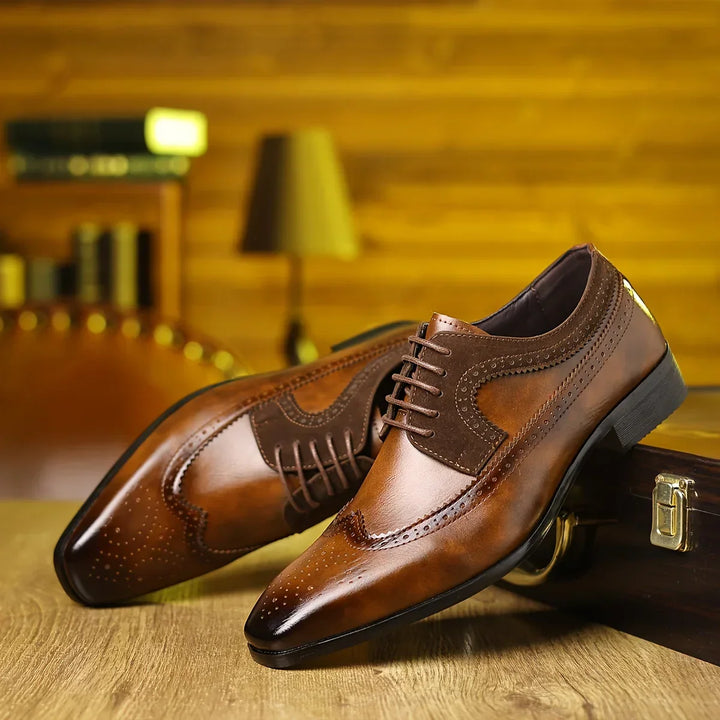 Sophisticated men's classic formal leather dress shoes, available in black and brown, elegant for office & wedding.