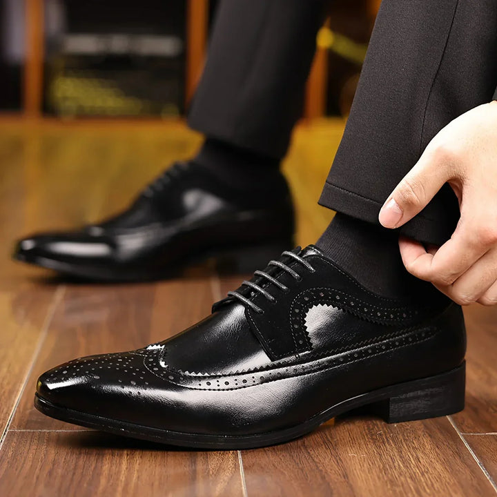 Versatile men's classic black formal dress shoes, elegant footwear for business, office, weddings & special occasions.