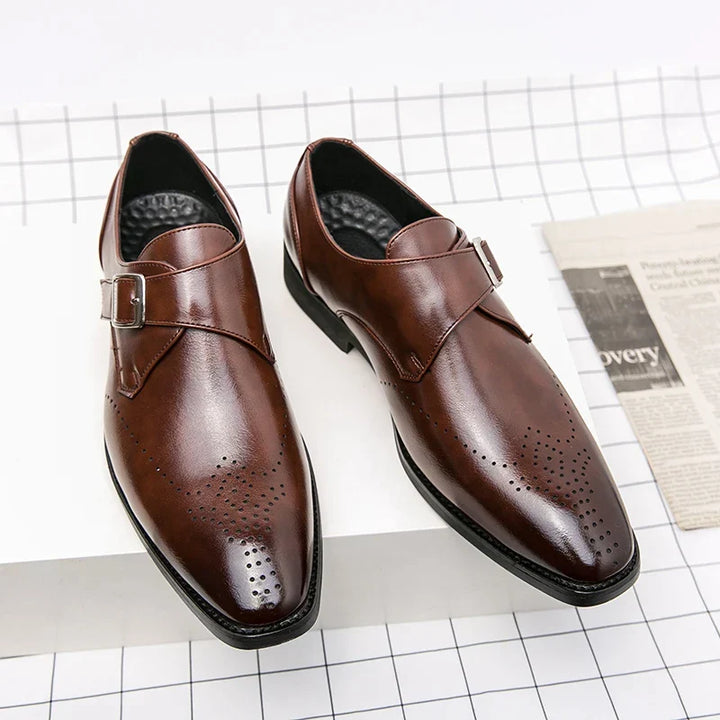 Durable men's lace-up dress shoes, black finish for formal wear, business & special occasions.