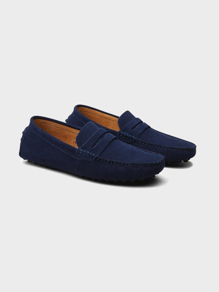Comfortable brown men's penny loafers for smart style. Everyday wear slip-on dress shoes, perfect for the office.