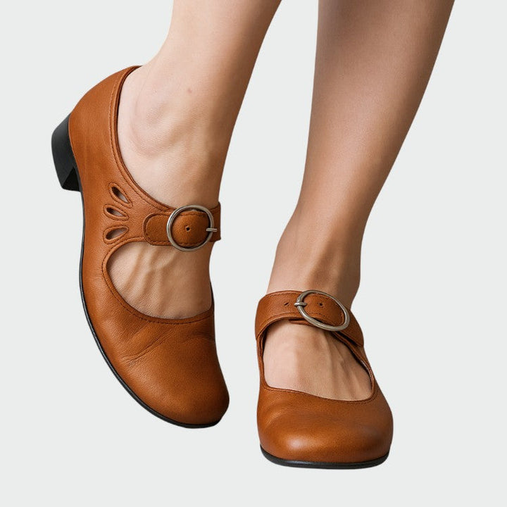 Stylish Women's Classic Buckle Mary Jane shoes in black, red, blue or brown with block heel for versatile wear.