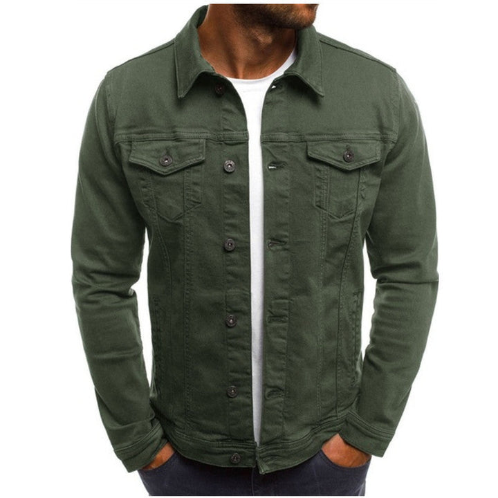 Modern men's streetwear denim jacket with a multi-pocket design, perfect for casual outerwear.