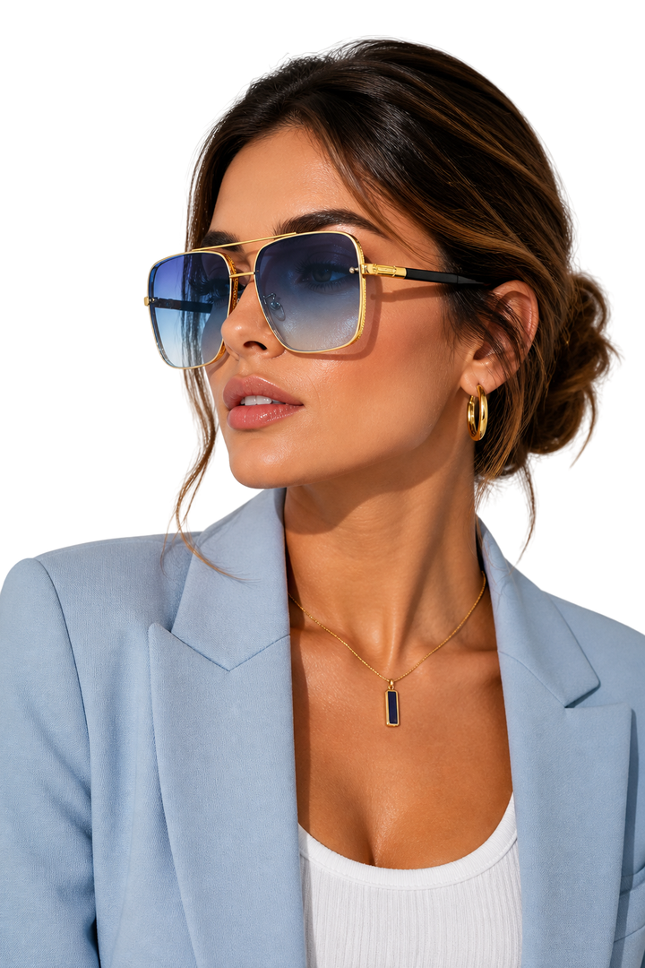 Classic unisex aviator sunglasses, gold frame, UV400 gradient lenses for fashion & eye protection.