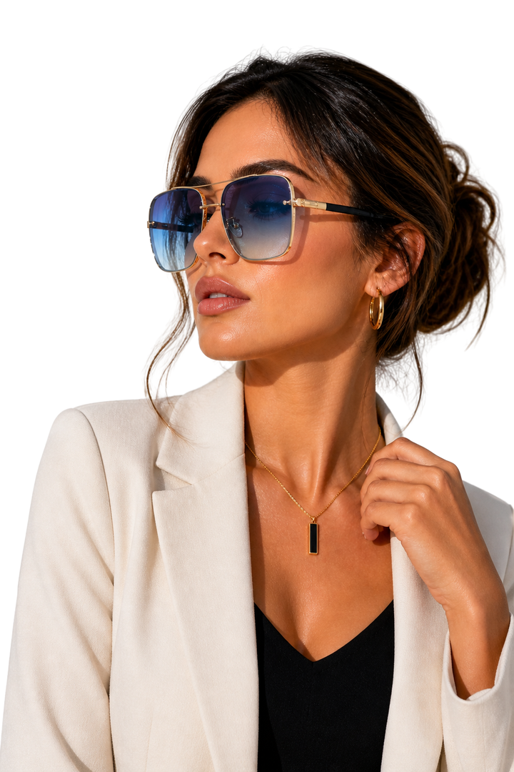 Gold frame retro aviator sunglasses, unisex design, UV400 gradient lenses for sun protection.