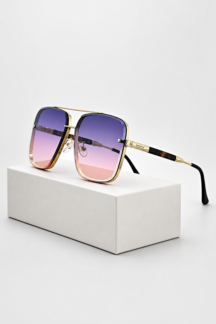 Premium retro aviator sunglasses for men & women, gold frame, UV400 gradient lenses.