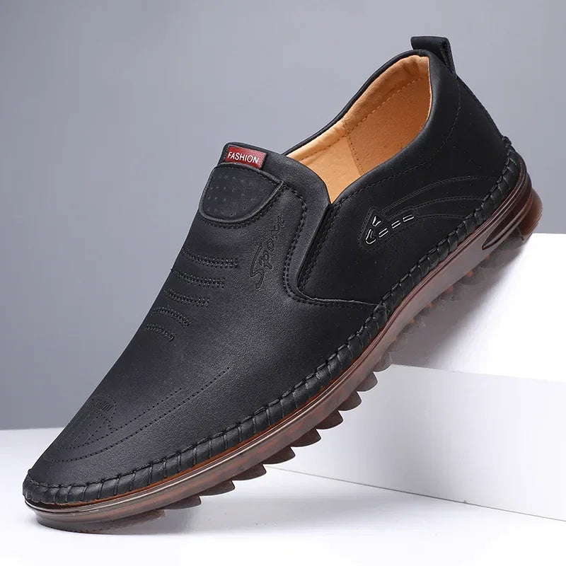 Comfortable men's classic slip-on loafers in premium leather, ideal for everyday casual or smart formal occasions.
